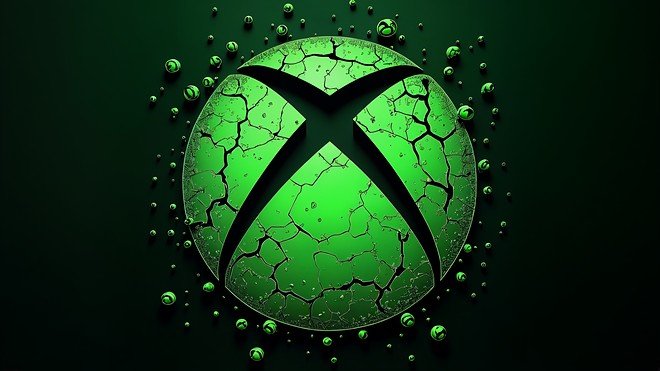 Microsoft, Gaming, Xbox, Spielekonsole, Technologie, Videospiele, Risse, Markenzeichen, 3D-Rendering, konsolenkrieg, Zerbrochen, Grünes Logo, Gebrochene Oberfläche