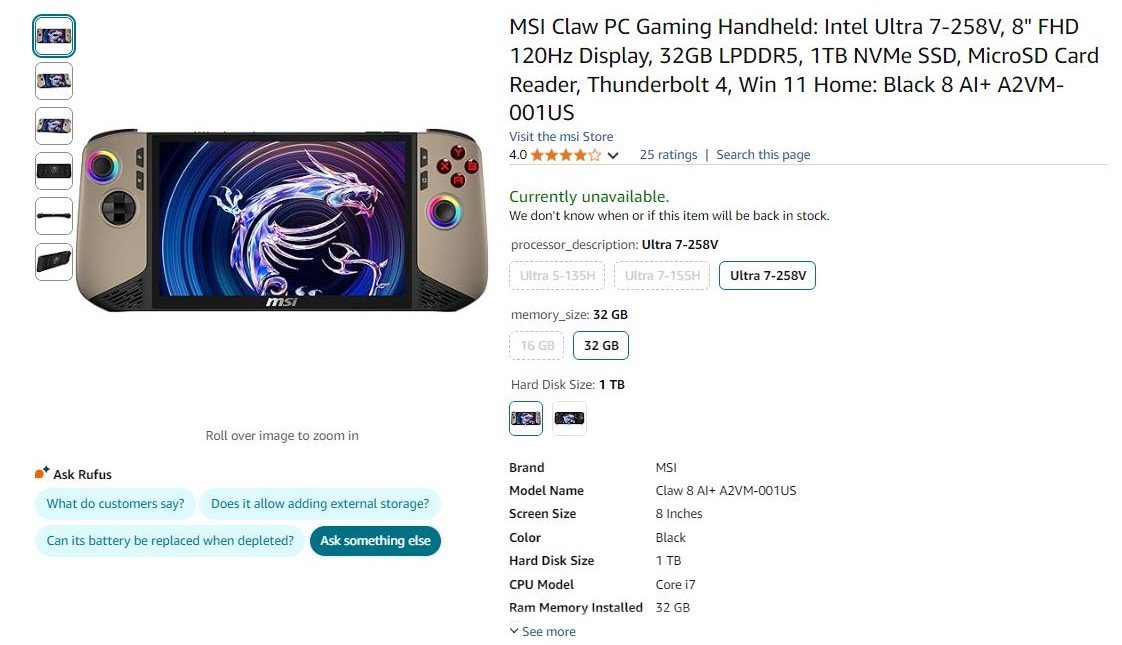 MSI Claw 8 AI+ Amazon