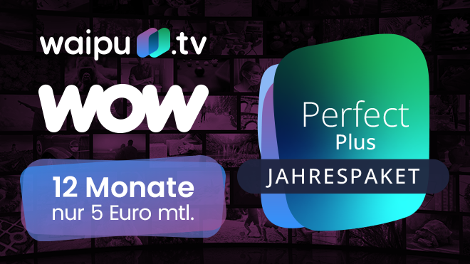 Streaming, Schnäppchen, Rabattaktion, Deals, Tv, sale, Fernsehen, Videoplattform, Serie, Sonderangebote, Serien, Angebote, Film, Filme, Videostreaming, Streamingportal, Sky, Wow, Streamingdienst, Waipu.tv, waipu, Jahrespaket, TV-Streaming, Perfect Plus