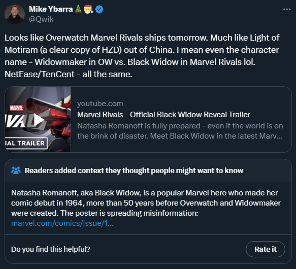 Tweet von Marvel-Rivalen Mike Ybarra