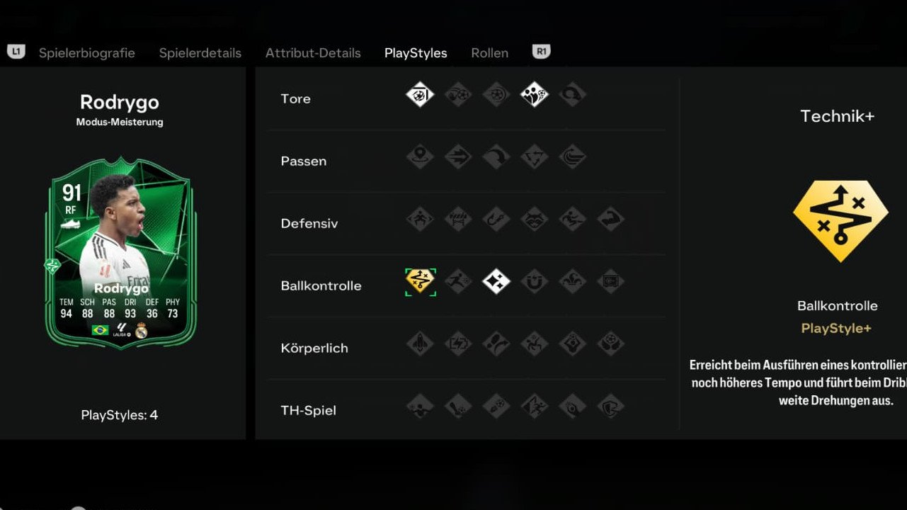 EA FC 25 Modus Meisterung Rodrygo Stats und PlayStyles