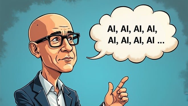 Microsoft, Ki, Künstliche Intelligenz, Microsoft Corporation, AI, Artificial Intelligence, Ceo, ChatGPT, OpenAI, Satya Nadella, Nadella, KI-Chatbot, Microsoft Copilot, Microsoft CEO, Illustration, Karikatur