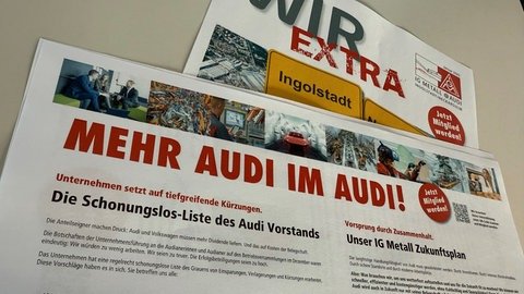 Das Flugblatt der IG Metall zu den Sparplänen bei Audi. Die Gewerkschaft spricht von einer "Liste des Grauens". 