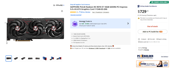 Sapphire Pulse RX 9070 XT NewEgg