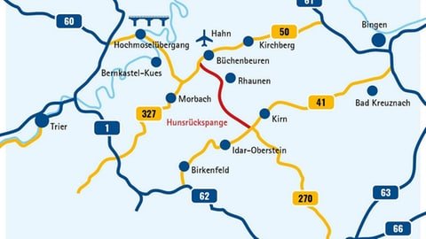 Die Hunsrückspange soll die beiden Bundesstraßen B41 und B50 miteinander verbinden und die Region zwischen Nahe und Hunsrück attraktiver machen